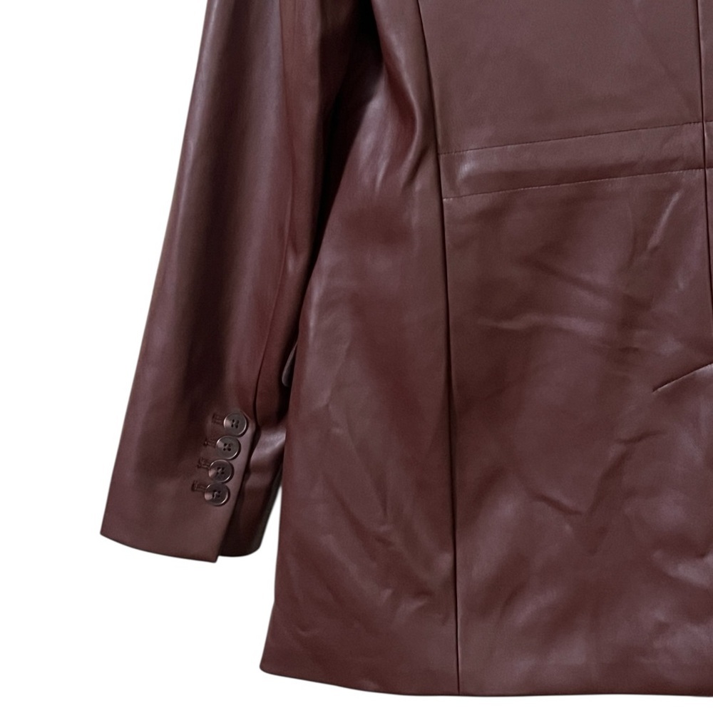 Express NWT chocolate brown faux leather cinched one button boyfriend blazer - Picture 9 of 16